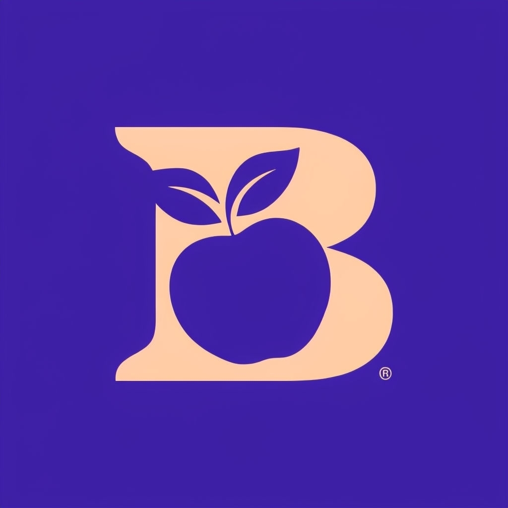 Minimalist Peach and Navy B Letter Logo with Apple Design