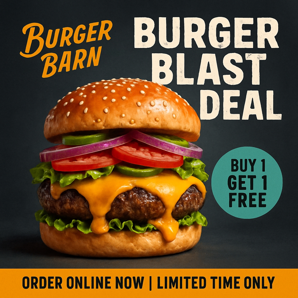 Mouthwatering Burger Barn Promotional Advertisement Design Ads