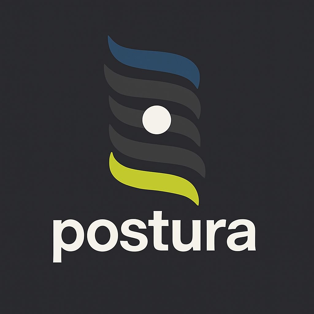 Minimalist Abstract Postura Logo Design on Dark Background