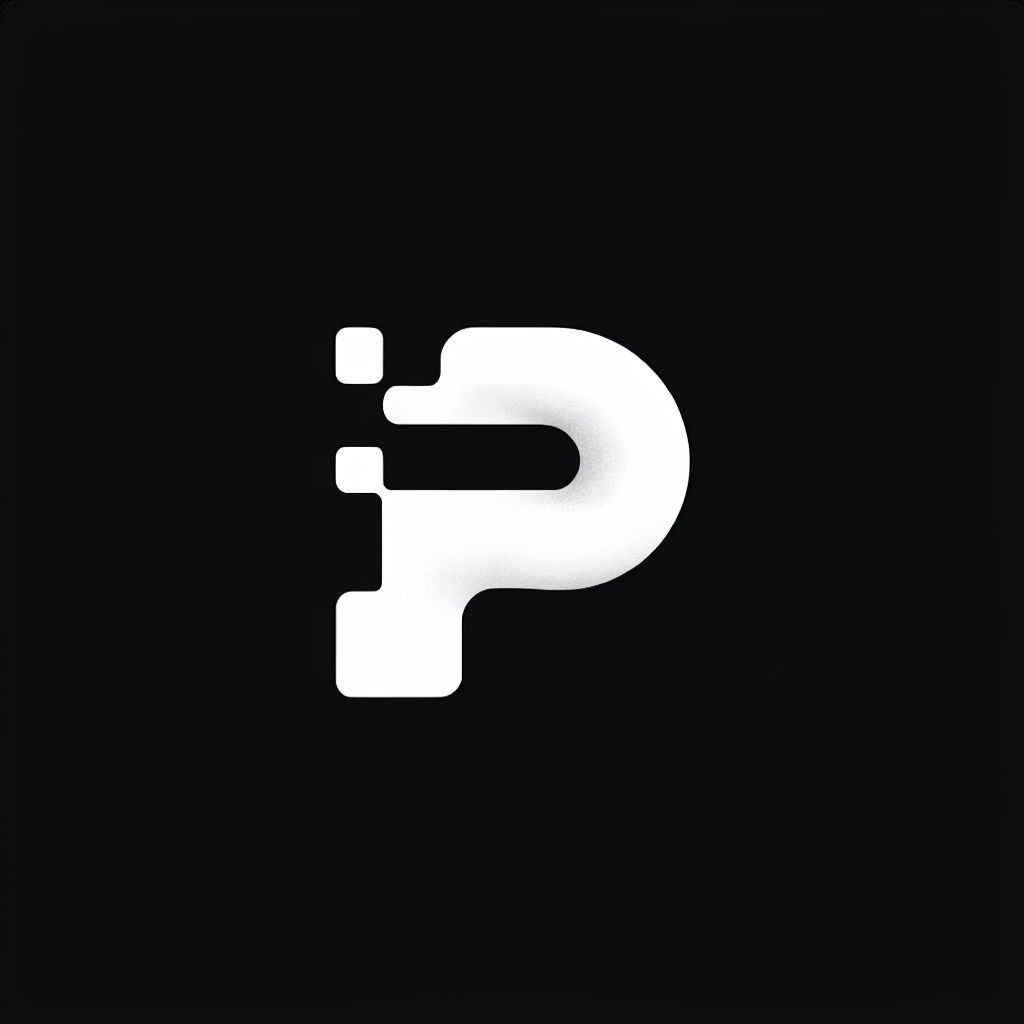 Minimalist Abstract White 'P' Logo on Black Background Logo