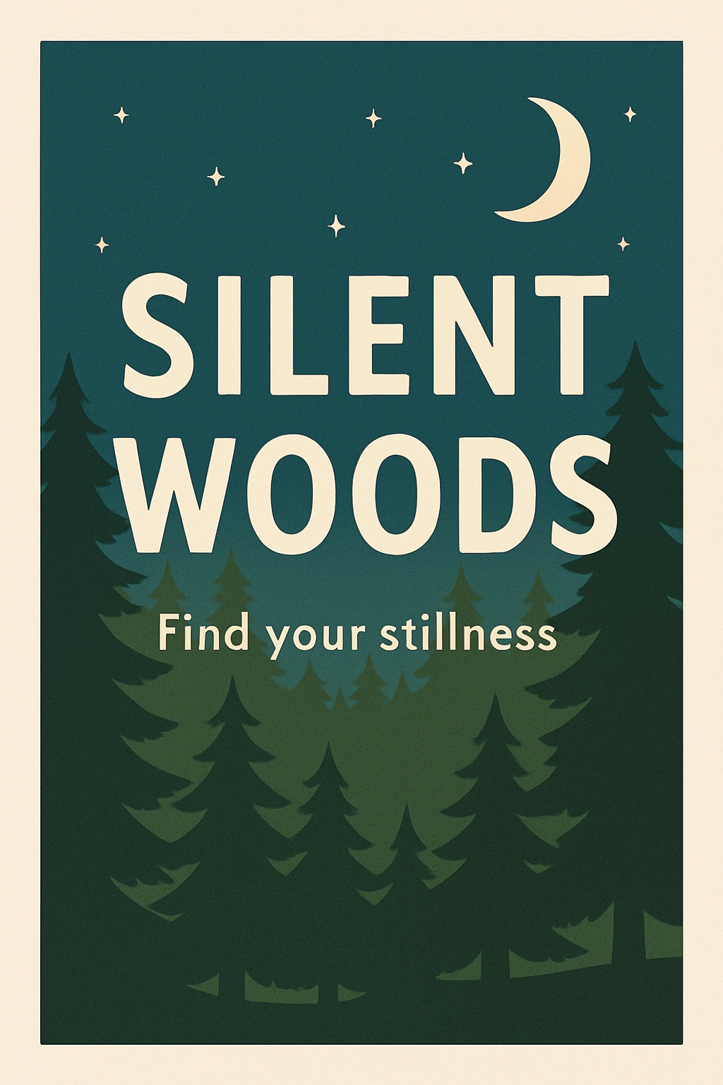 Serene Silent Woods Retro Nighttime Forest Poster Card & Invite
