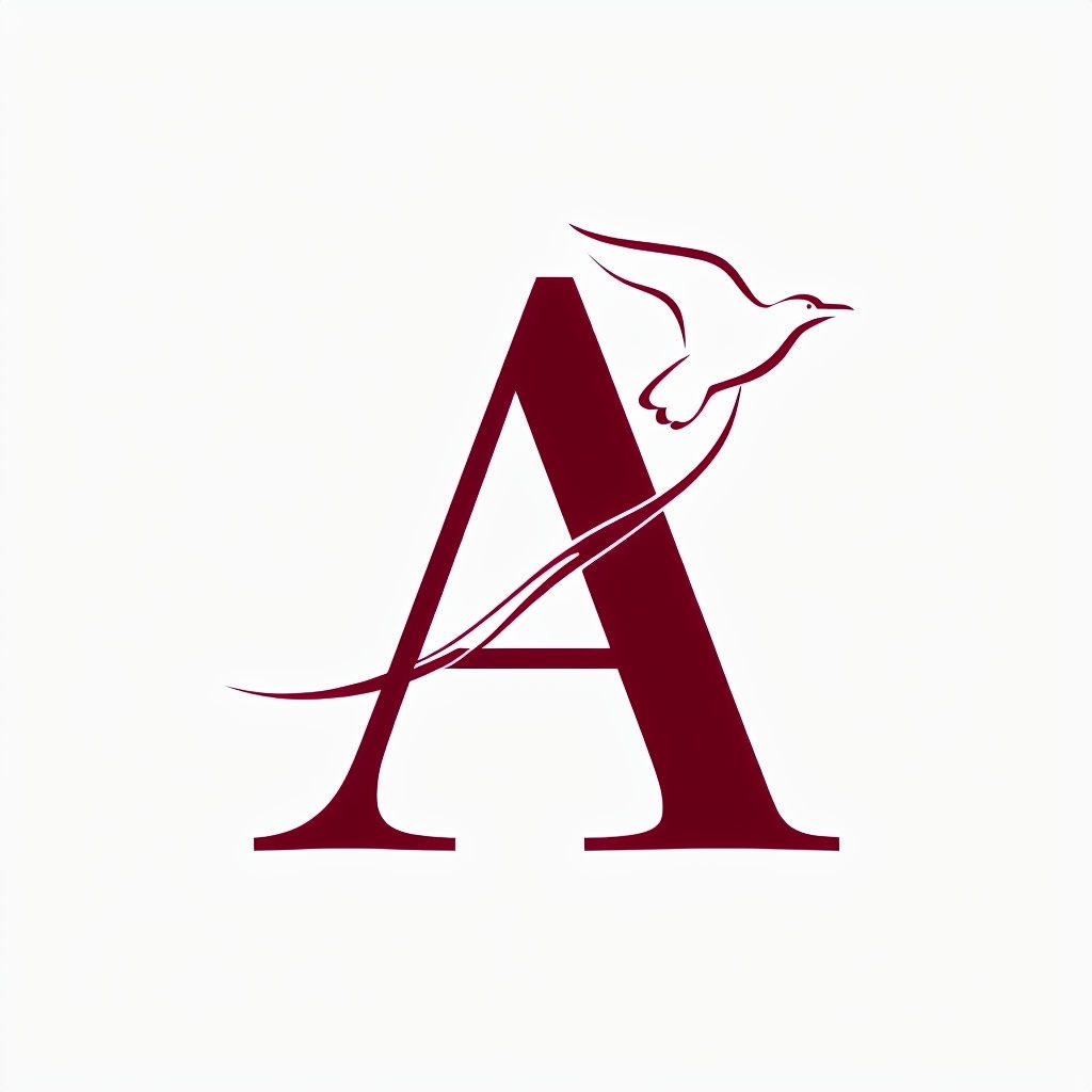 Elegant Minimalist Burgundy A Monogram with Bird Detail Design Monogram