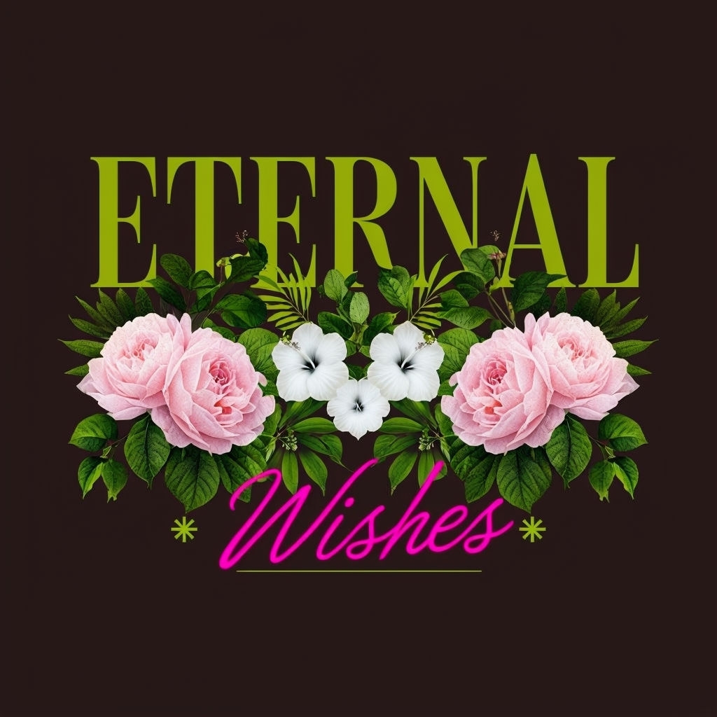 Elegant Floral Eternal Wishes Typography T-Shirt