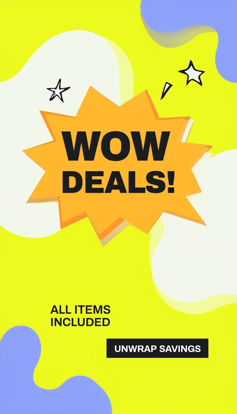 Bright Yellow WOW DEALS! Whimsical Advertisement Design Ads