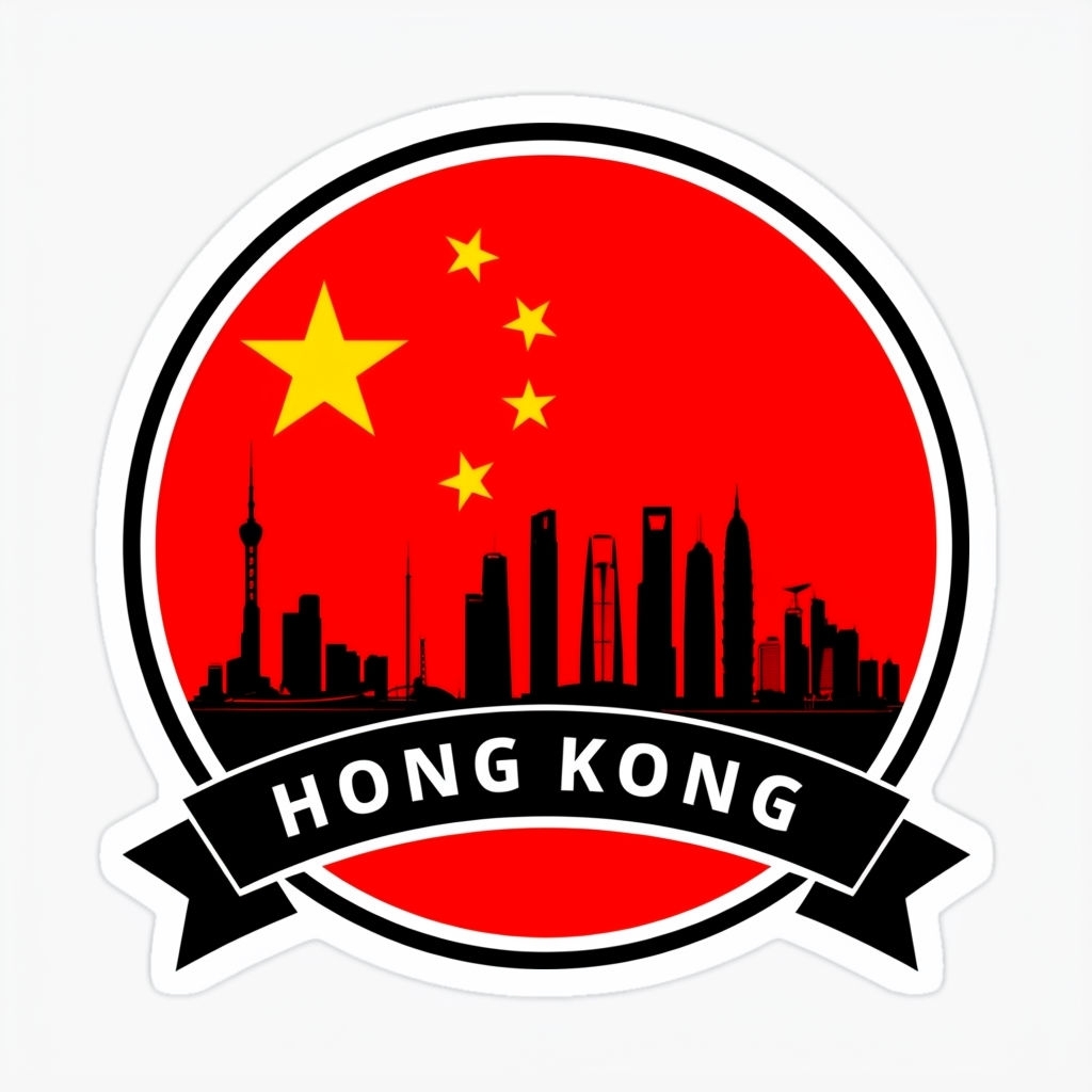 Vibrant Hong Kong Cityscape Circular Sticker Design