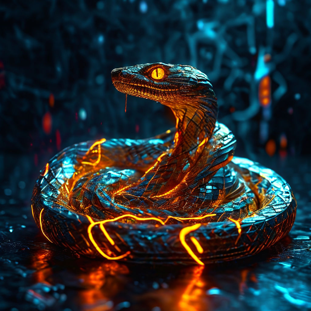 A majestic digital render of a serpent coiling around the sy... by 加密小蛇 ...