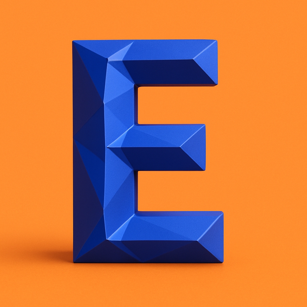 Vibrant Blue Geometric Letter E 3D Monogram Design