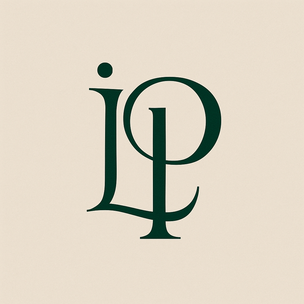 Stylish Dark Green iLP Typography Design on Beige Background Monogram