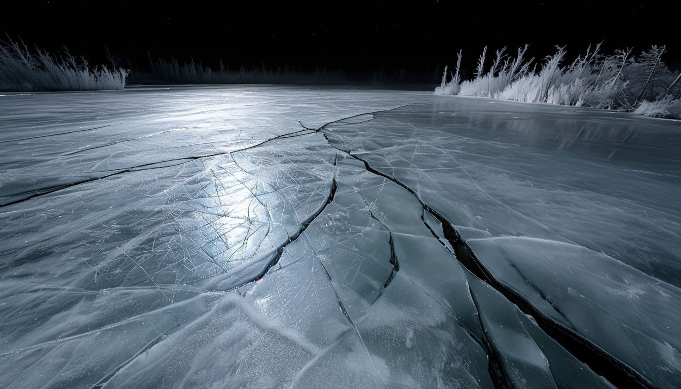 Frozen Lake Night Scene with Textured Ice and Stars Virtual Background