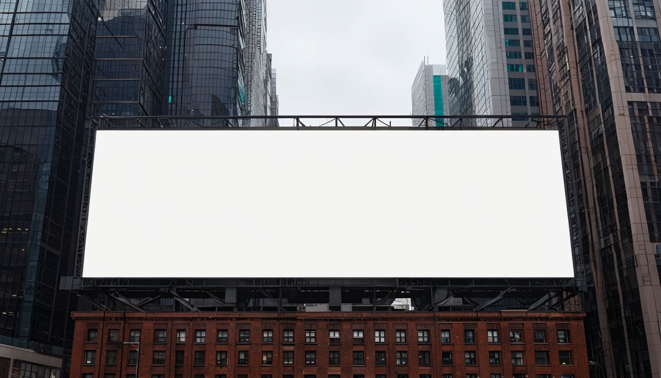 Urban Landscape with Blank Billboard Mockup for Advertising
