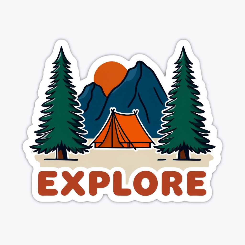 Adventurous Explore Nature Scene Illustration Sticker