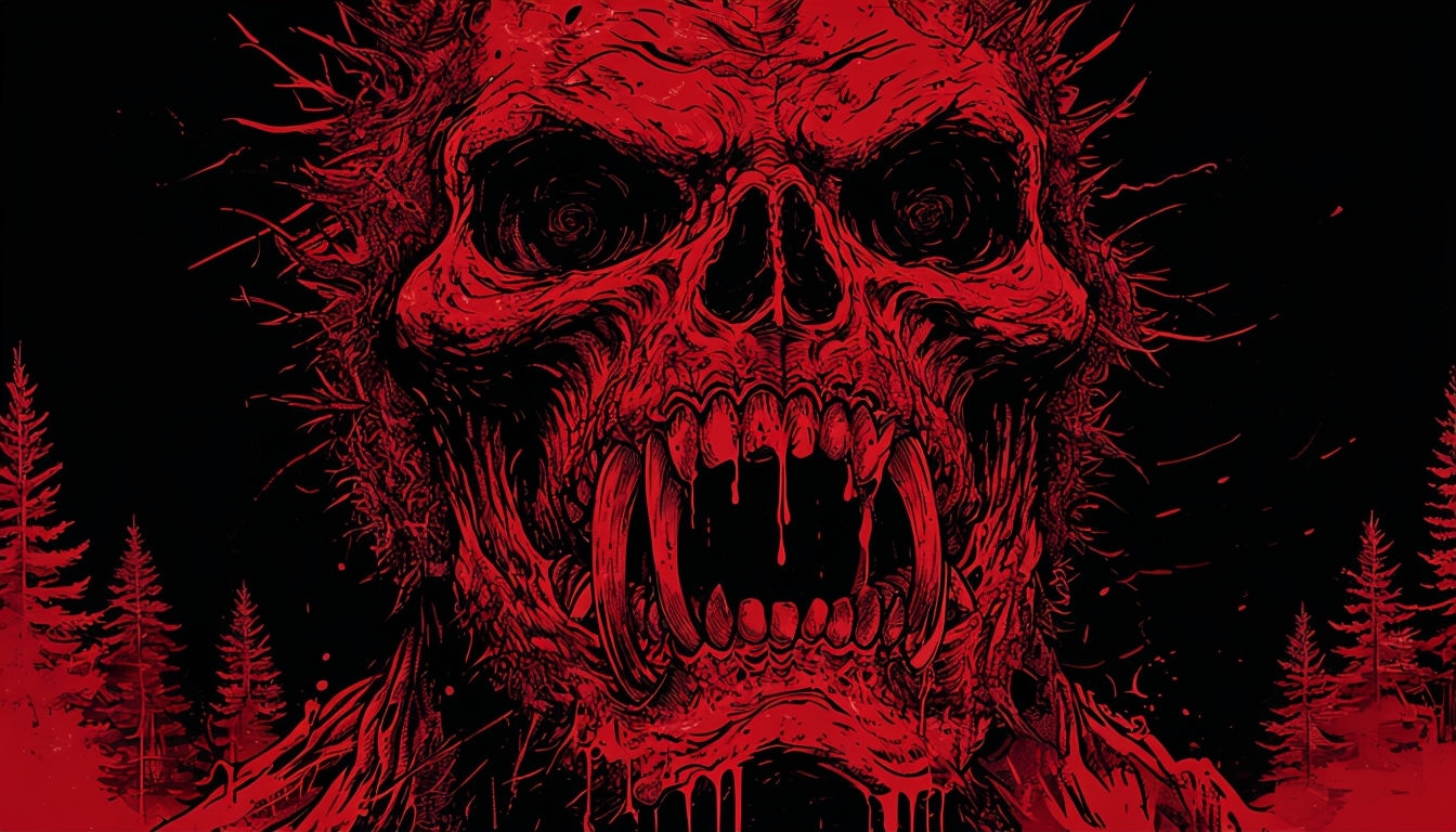Menacing Red Skull Beast Horror Artwork for Virtual Backgrounds