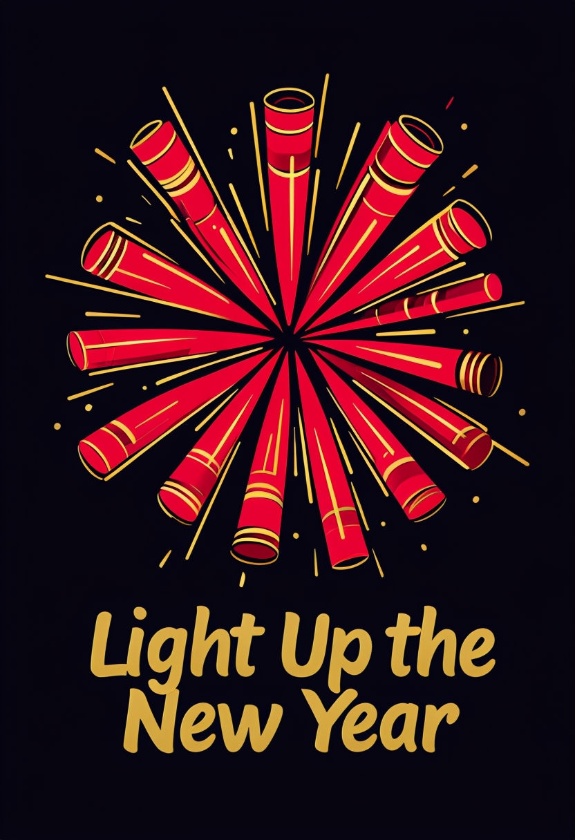 Vibrant Firecracker Explosion with 'Light Up the New Year' Text Poster