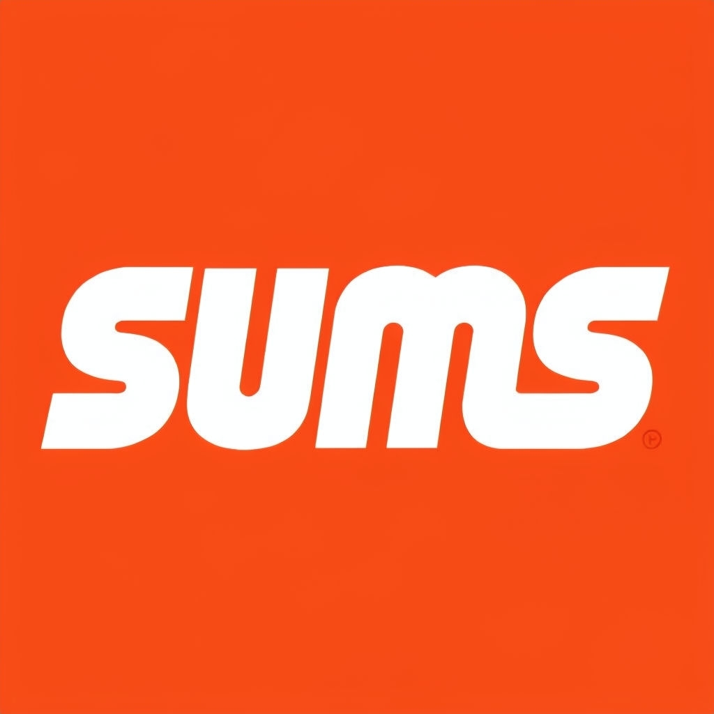 Minimalist Bold 'sums' Logo on Bright Orange Background Logo