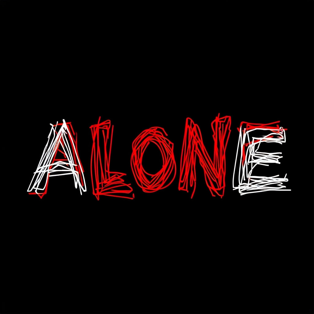 Abstract Hand-Drawn ALONE Text Design T-Shirt