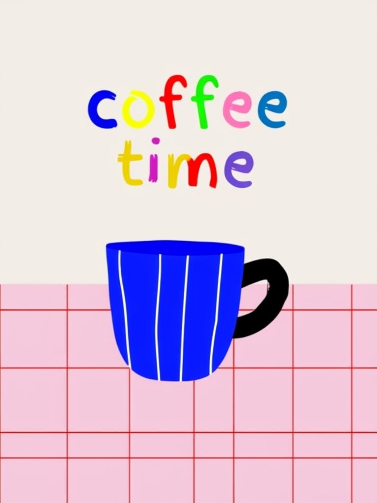Cheerful Blue Coffee Cup with Colorful Typography Poster