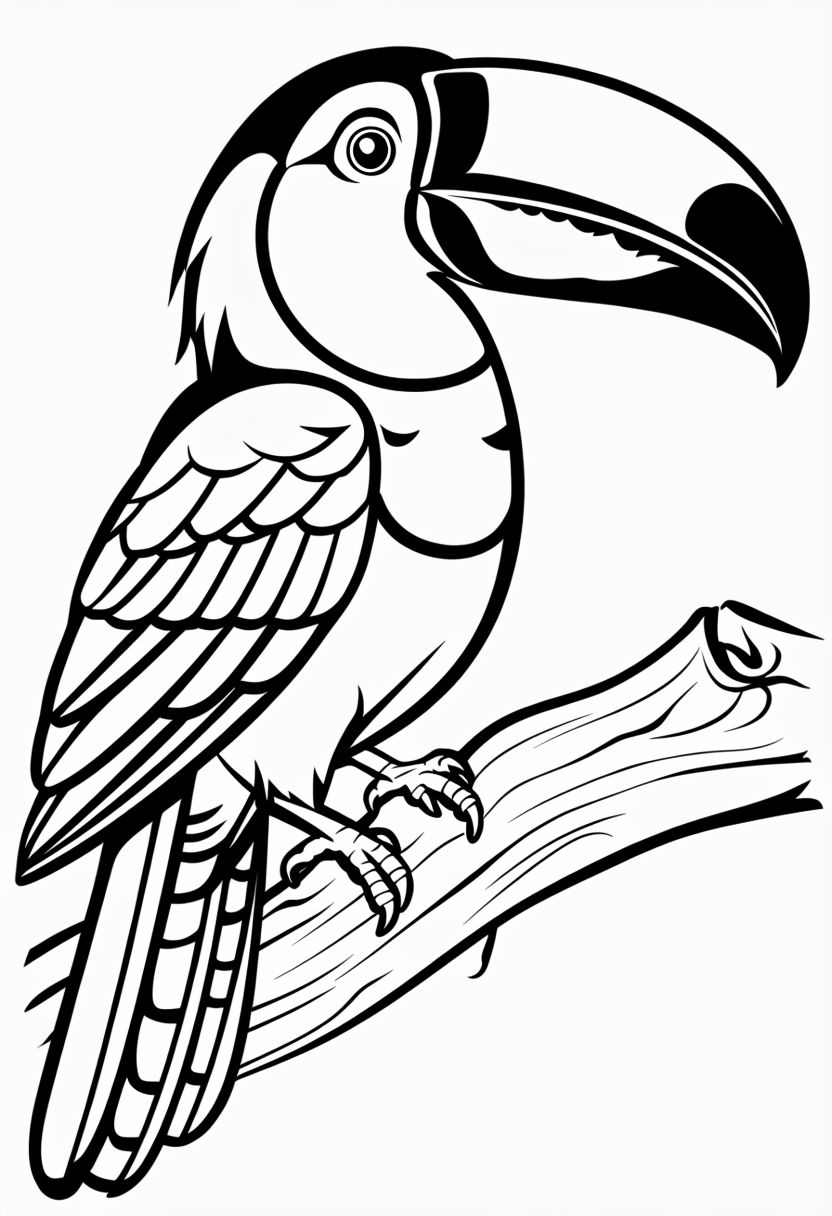Bold Black and White Toucan Line Art Coloring Page