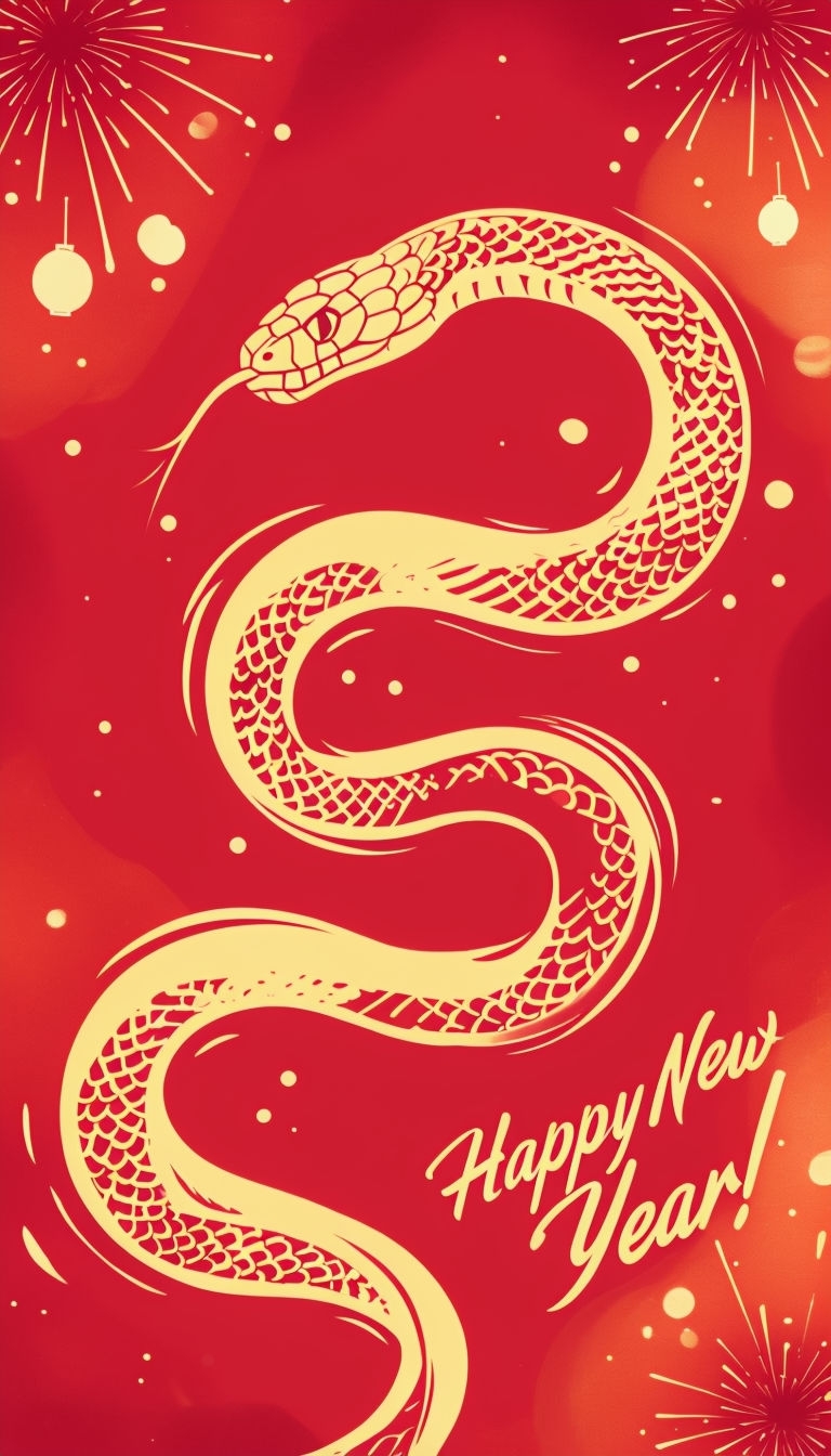 Festive New Year Snake Illustration Greeting Card Phone Case Cover