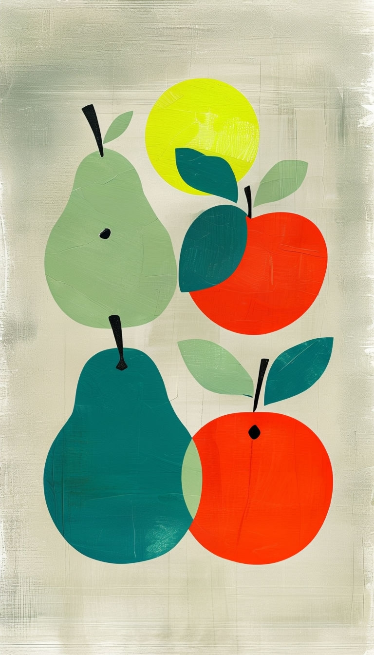 Whimsical Fruit Shapes Illustration with Circular Sun Mobile Wallpaper