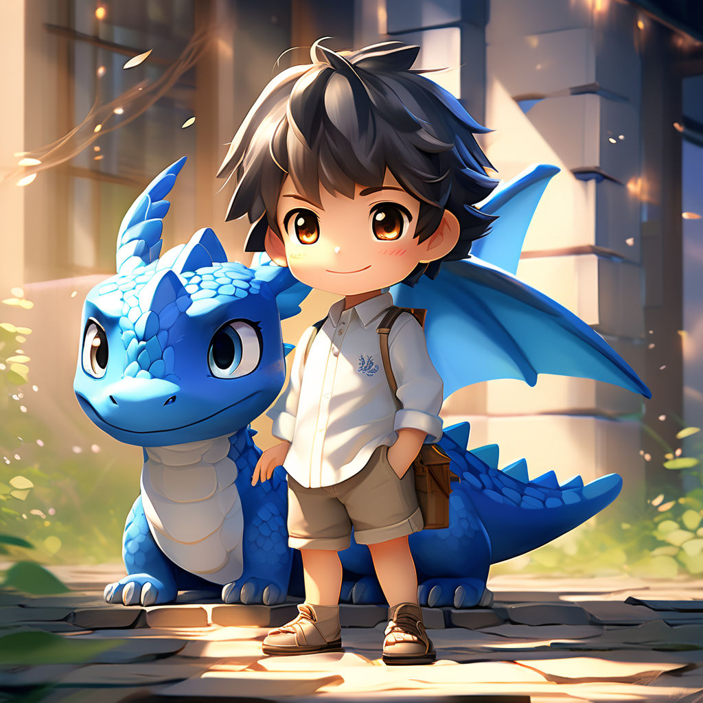 kind and cheerful young dragon in Chinese anime style