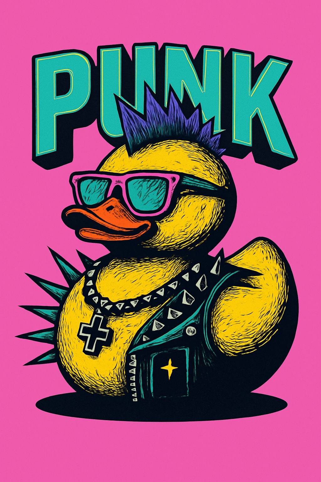 Vibrant Punk Rubber Duck Illustration T-Shirt