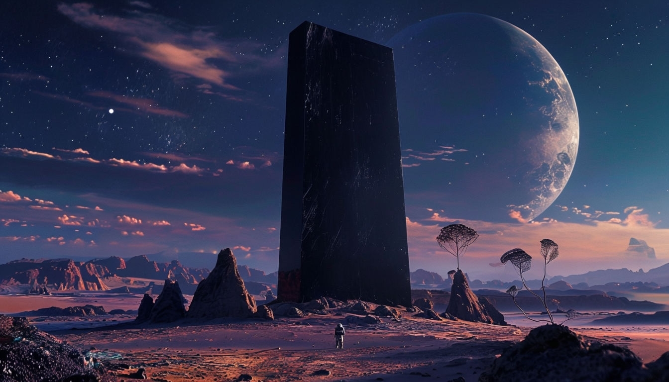 Enigmatic Monolith Discovery on Distant Planet Poster