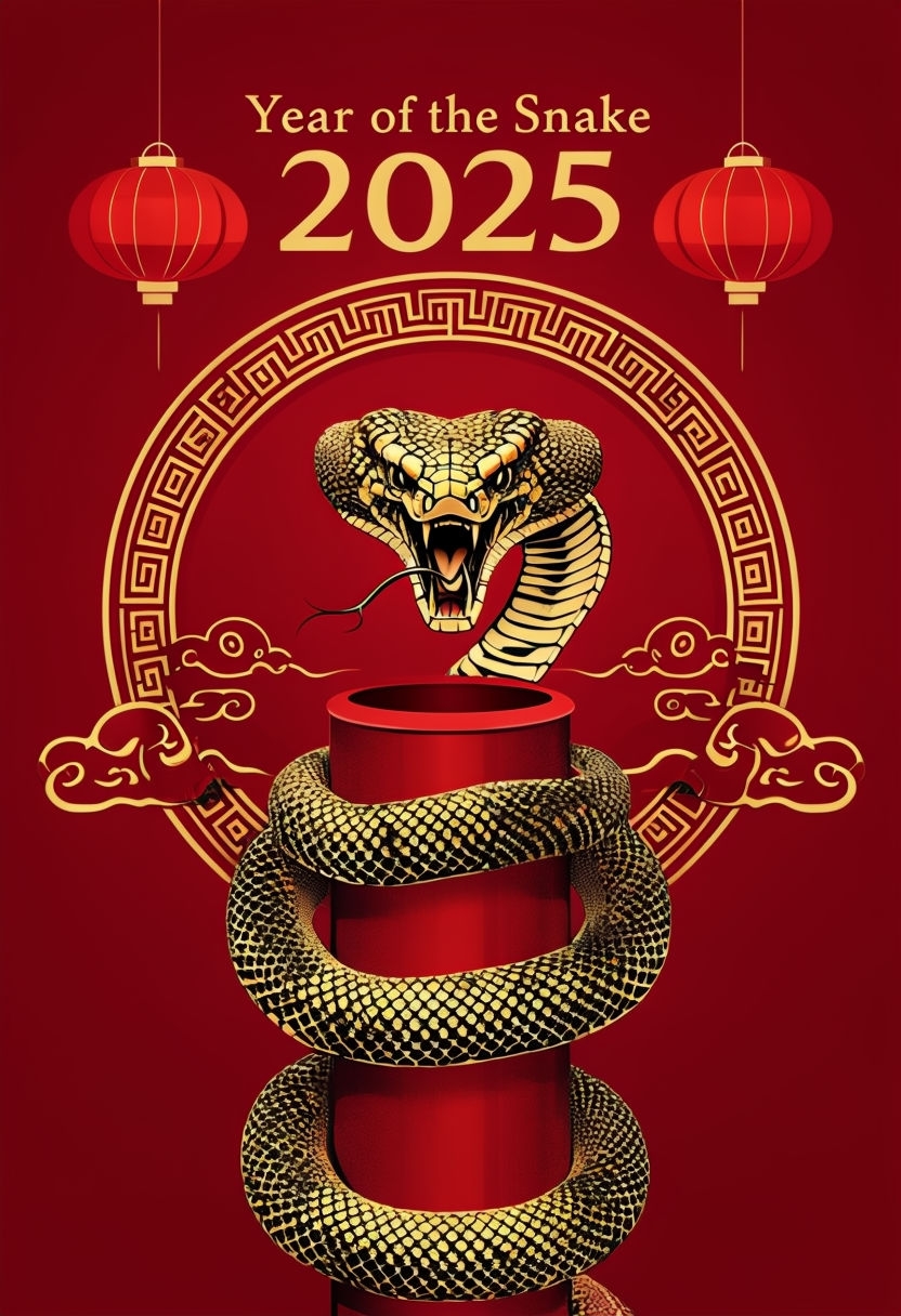 Festive Year of the Snake 2025 Digital Art Celebration Poster