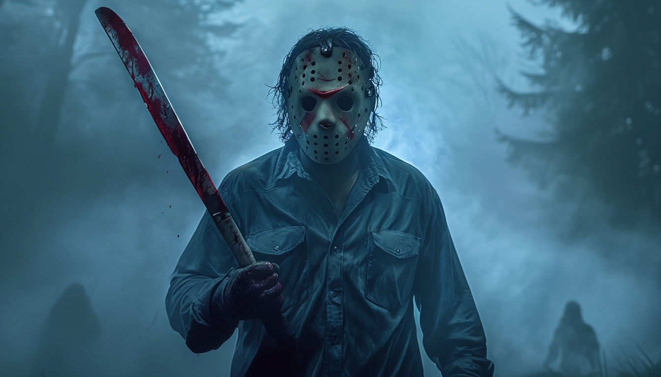 Terrifying Slasher Horror Figure in Ominous Fog Background Virtual Backgrounds