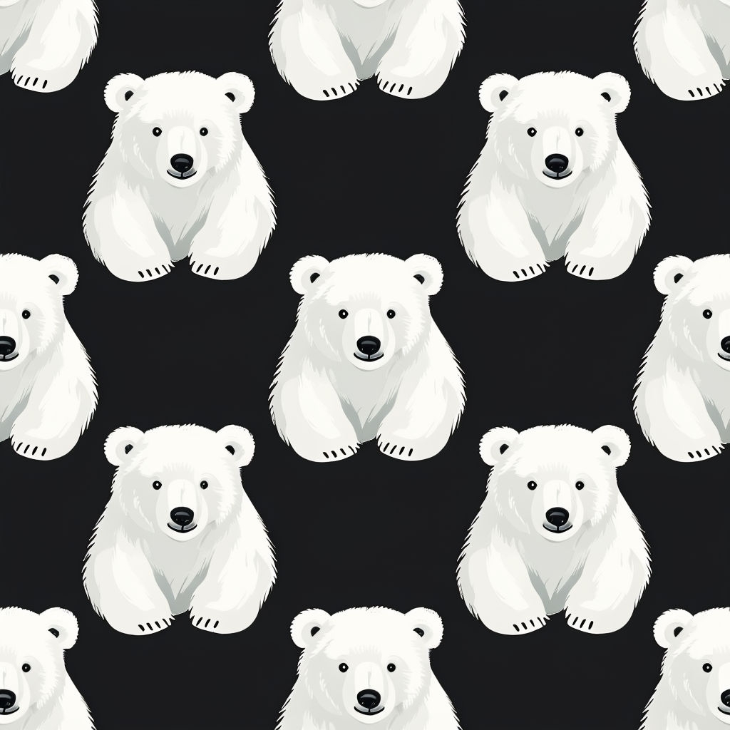 Cute Polar Bears Seamless Pattern on Black Background