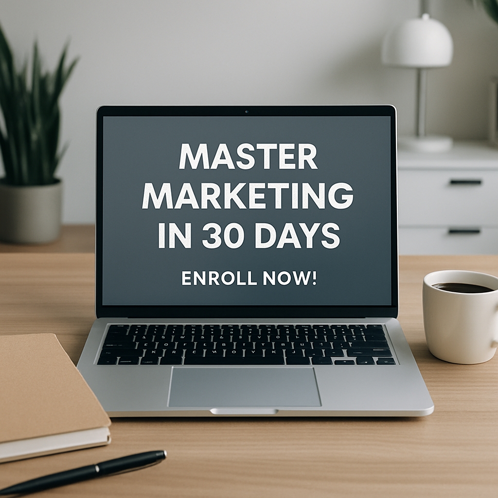 Modern Workspace with MacBook and Coffee for Marketing Course Ad