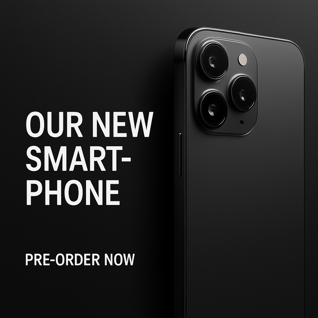 Sleek Black Smartphone Advertisement with Pre-Order Call to Action Ads