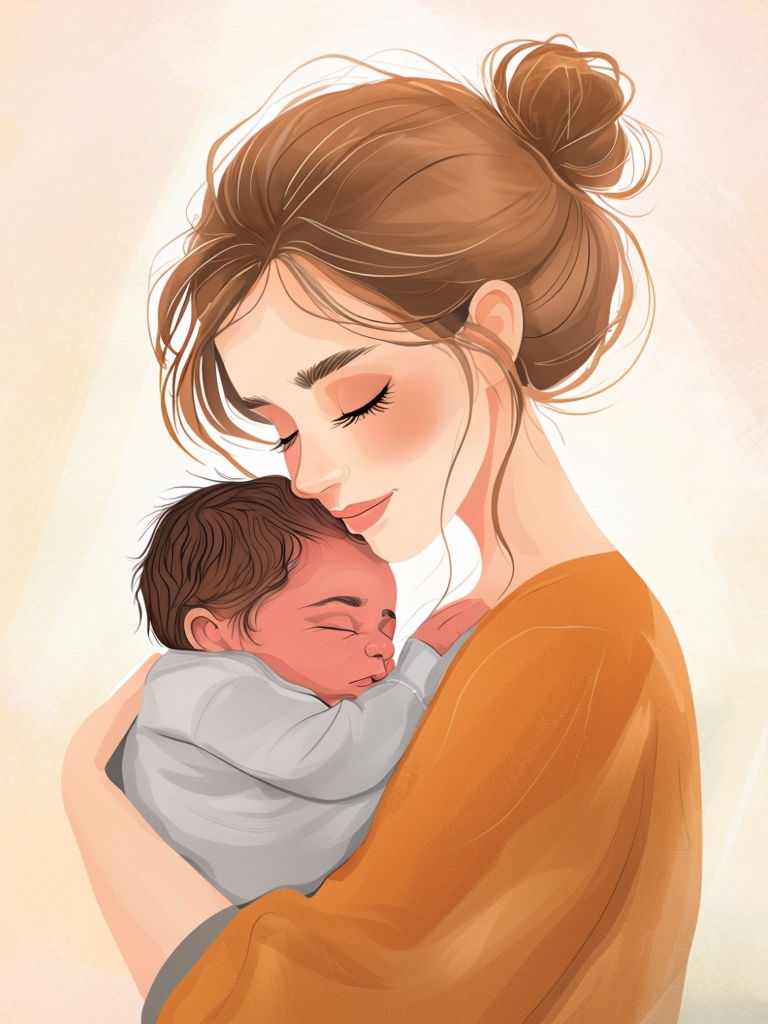 Tender Mother and Baby Love Illustration T-Shirt