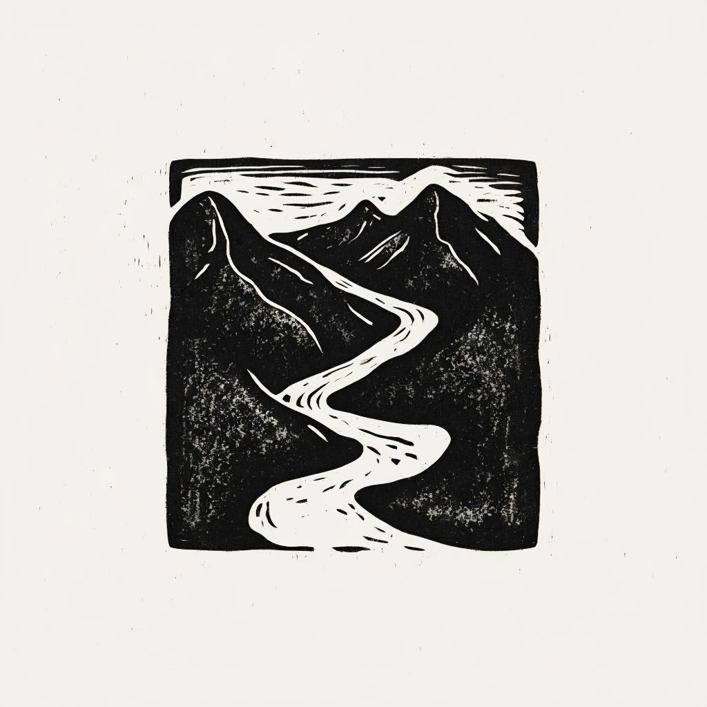 Minimalist Black and Beige Mountain Landscape Illustration Poster