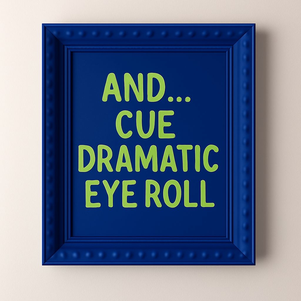 Navy Blue Picture Frame with Playful Eye Roll Text Poster
