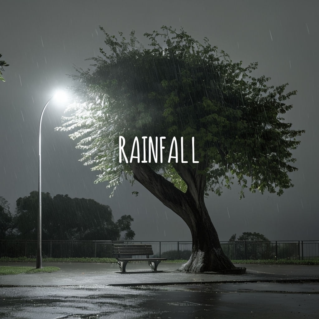 Tranquil Rainfall Night Scene with Illuminated Tree Album Cover
