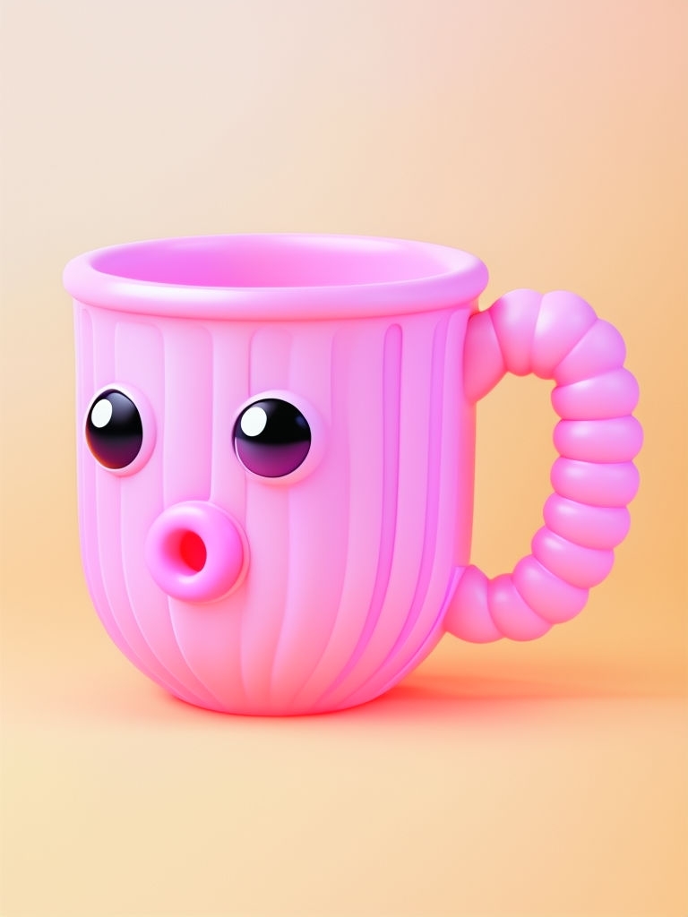 Whimsical Pink Cartoon Cup 3D Rendering Art