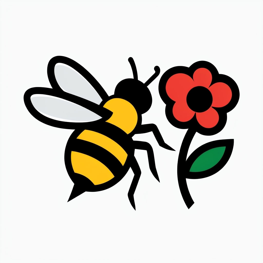 Stylized Bee and Flower Graphic Illustration Sticker