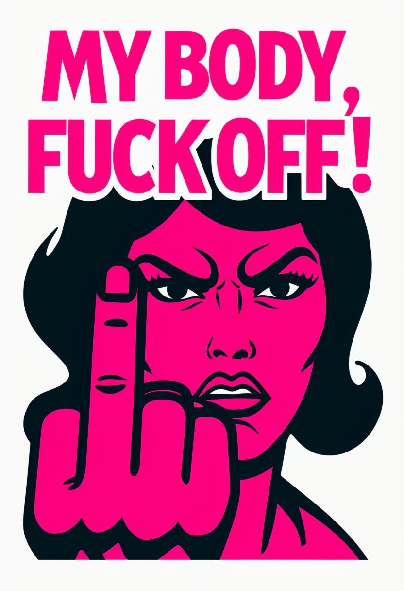 Angry Woman Middle Finger with Bold Text Illustration Poster