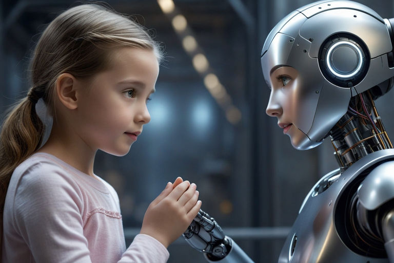 Robot and little girl sharing a poignant moment by QUIZ GIANT - Playground