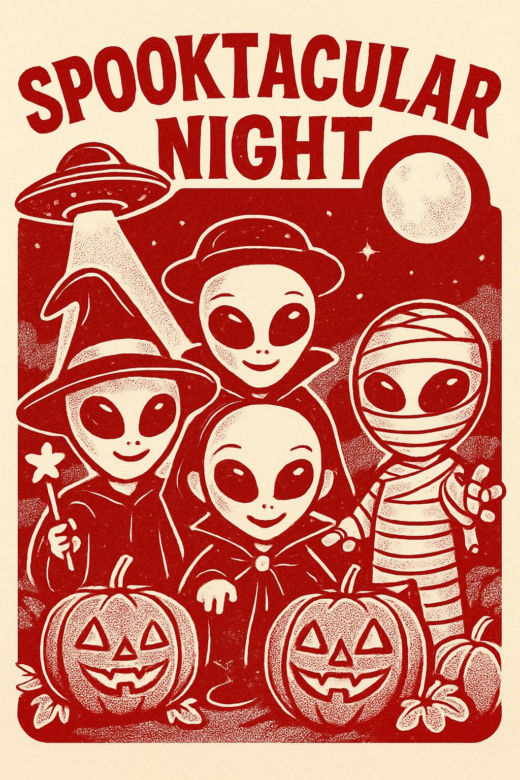 Spooktacular Night Vintage Halloween Aliens T-Shirt
