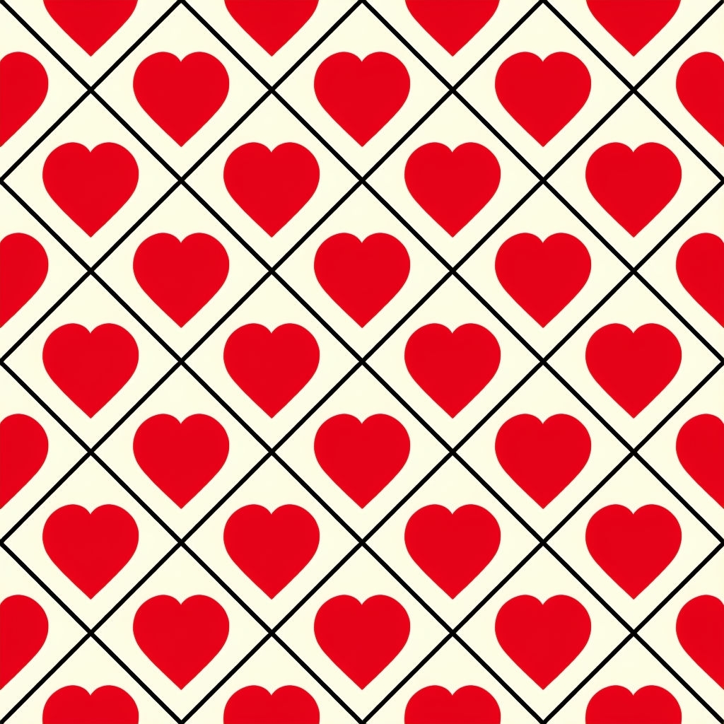 Red Hearts Seamless Pattern on Cream Background Design