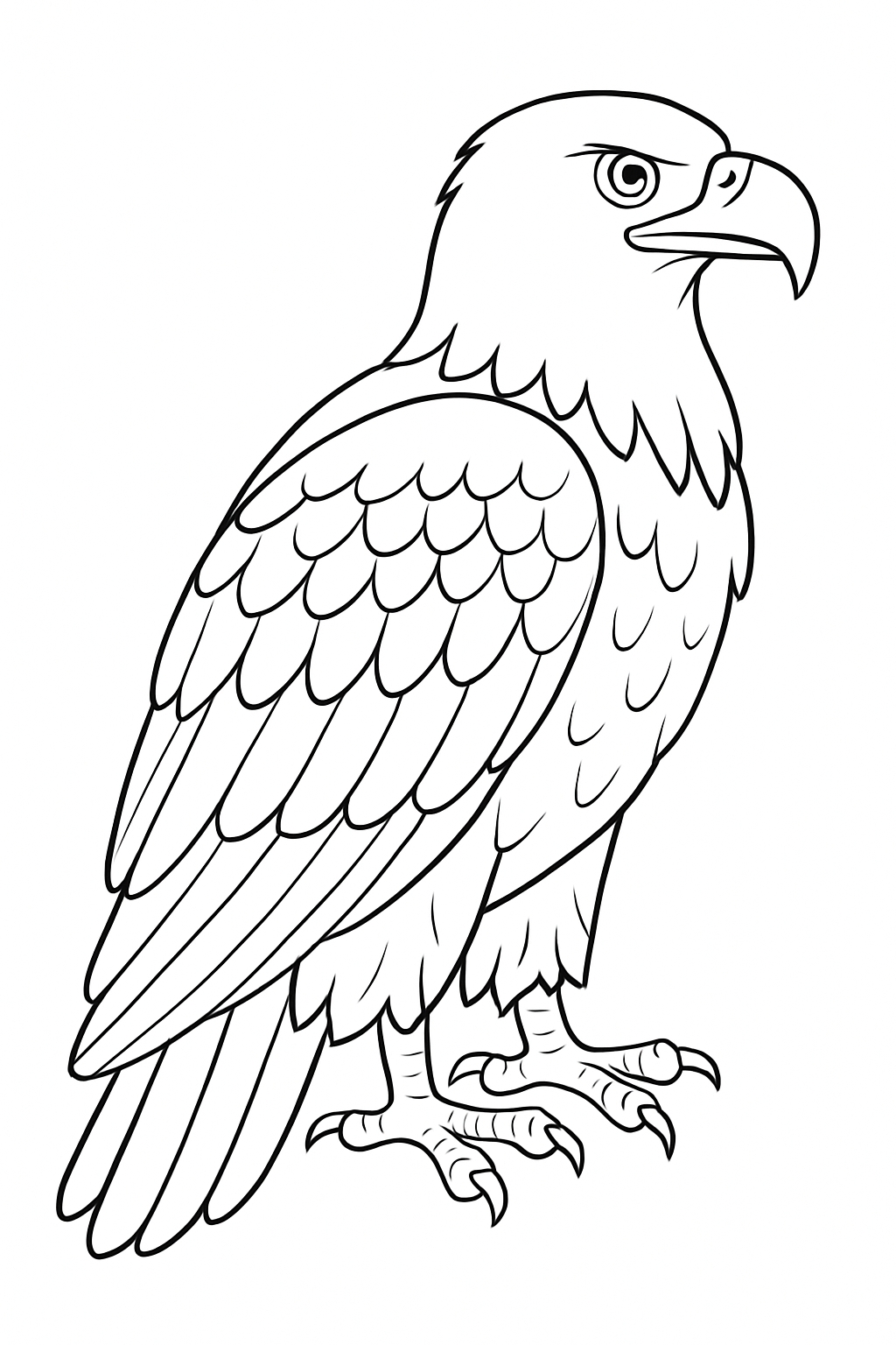 black-and-white line art illustration of a bald eagle