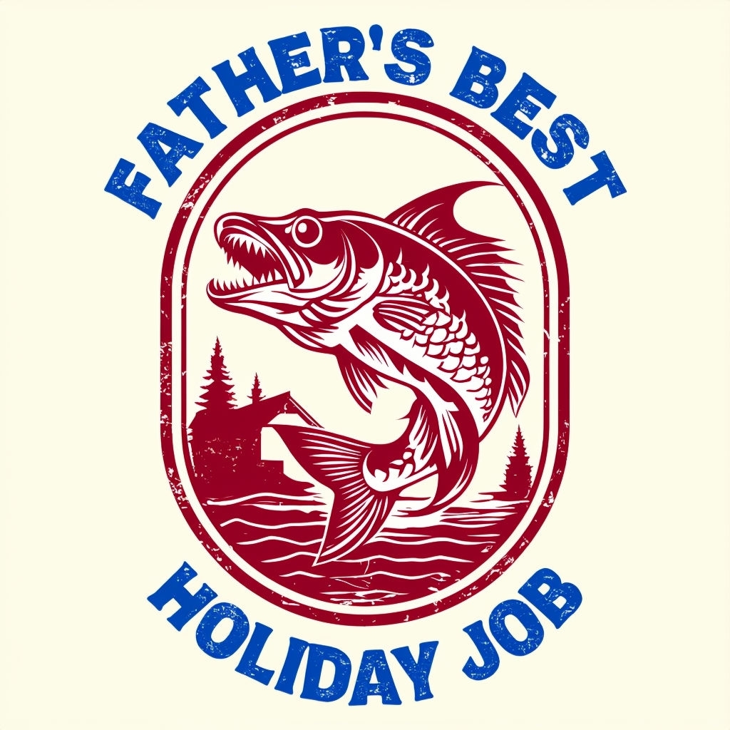 Vintage Fish Design with Father's Best Holiday Job T-Shirt