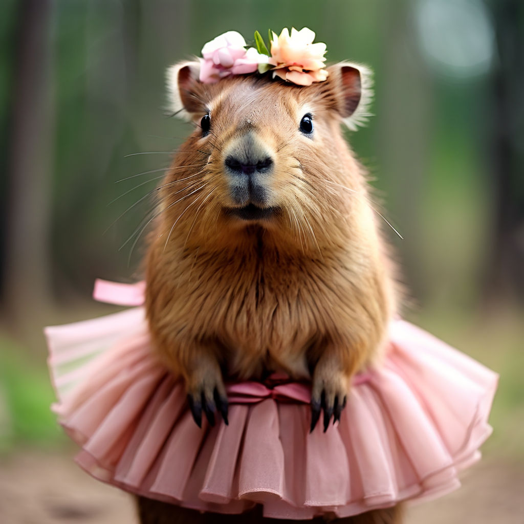 A cute capybara in a skirt and with a bow on her head by Сандра Аллен ...