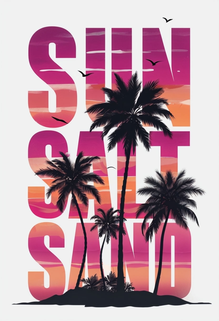Tropical Sunset Palm Trees and Beach Text T-Shirt