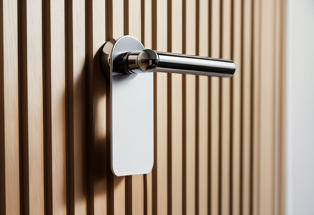 Modern Chrome Door Handle and White Hanger Close-Up Art