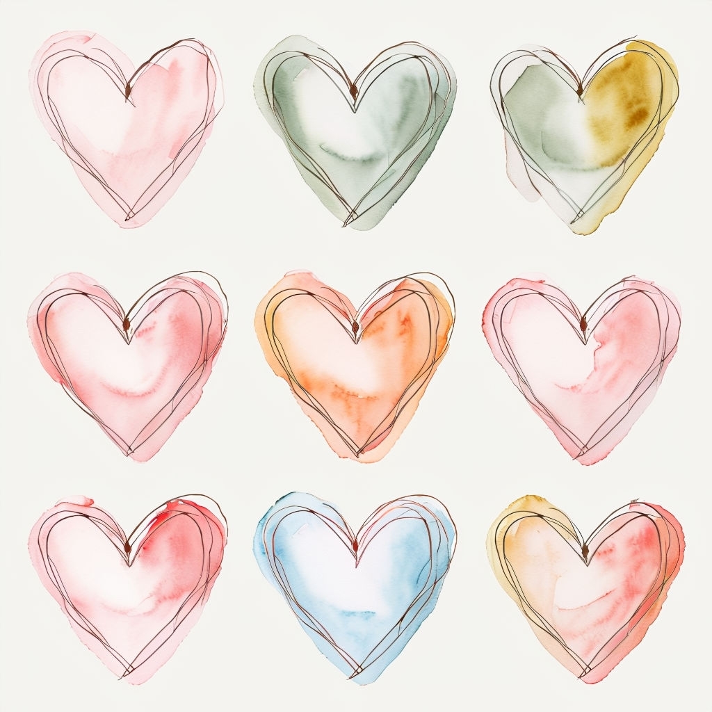 Colorful Whimsical Heart Watercolor Seamless Pattern Design