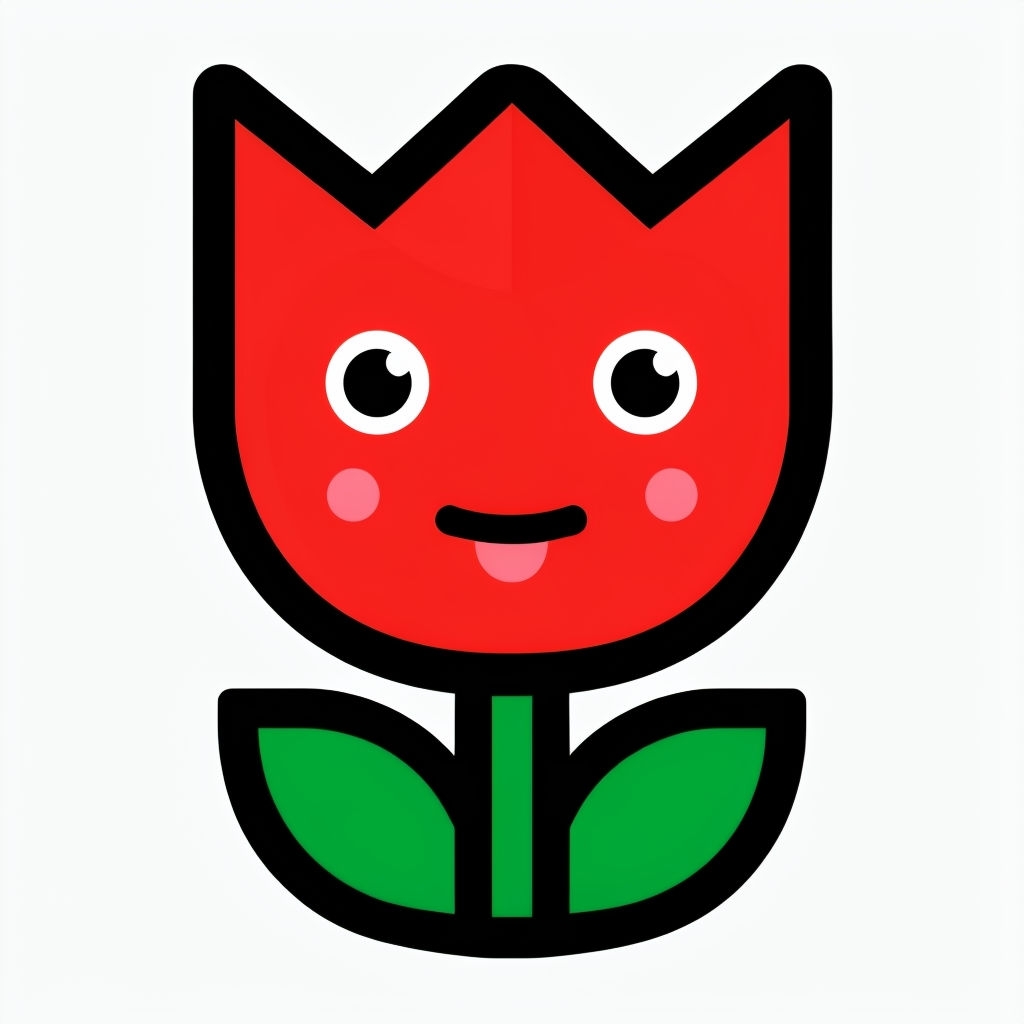 Cheerful Red Tulip Flower Illustration with Playful Face Sticker