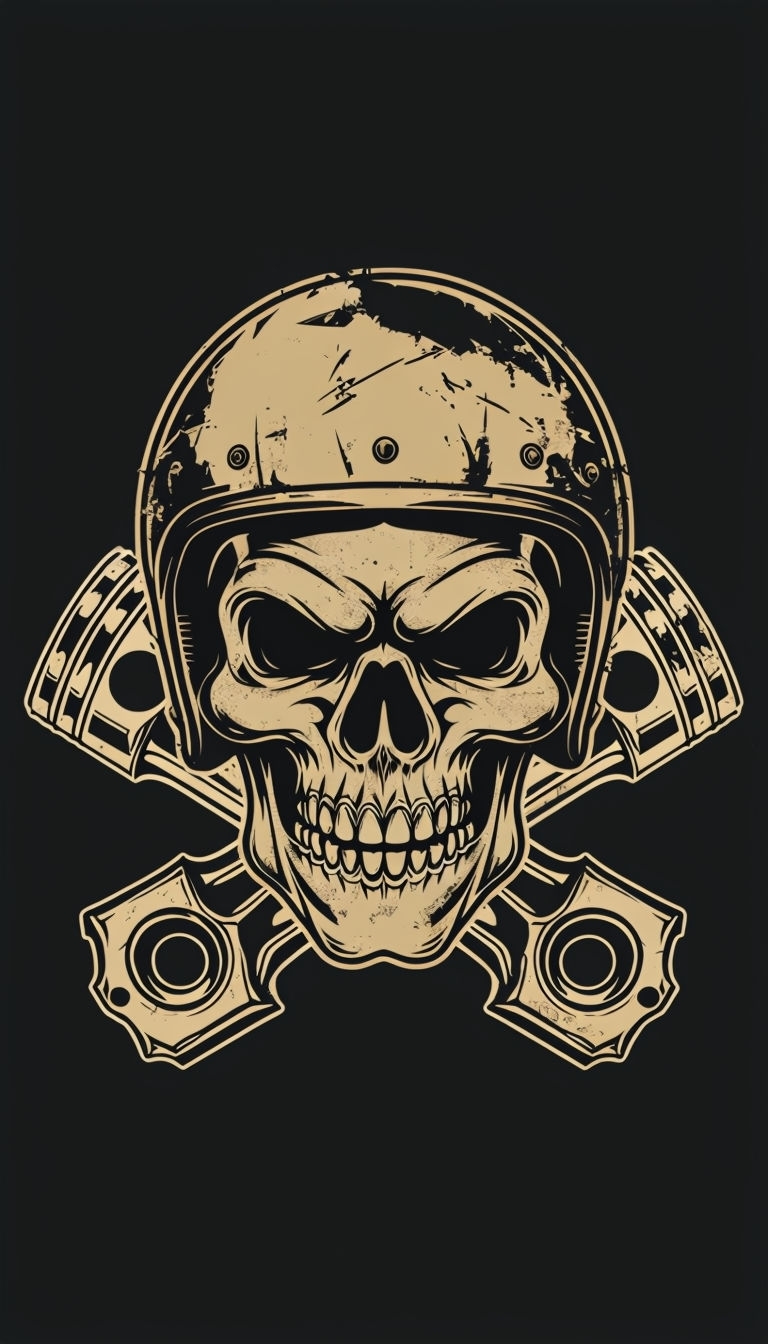 Vintage Skull with Motorcycle Helmet Graphic Phone Case Cover