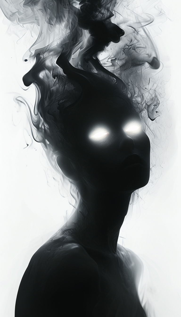 Eerie Shadowy Figure with Glowing Eyes Digital Art Piece Art